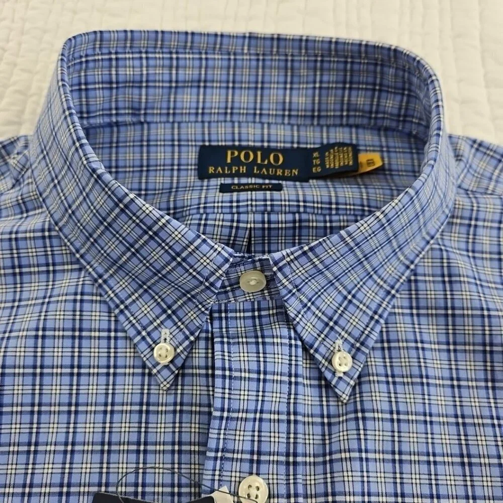 Polo Ralph Lauren Performance Shirt Men's XL Blue Plaid‎ Classic Fit Wicking NEW